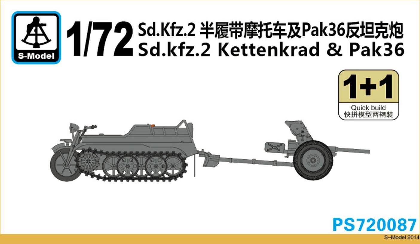 1+1 S-model 1/72 PS720087 Sd.kfz.2 Kettenkrad & Pak 36 