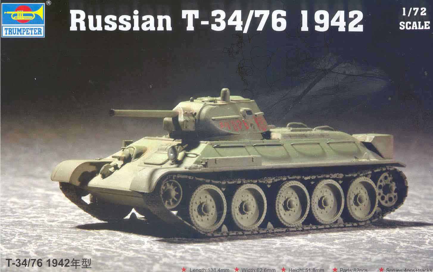 Trumpeter 1/72 Soviet T34/76 Mod 1942 Tank 